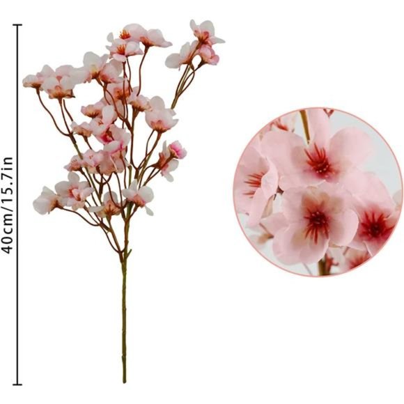 4Pcs Artificial Cherry Blossom Flower, Silk Peach Flowers Fake Plants For DIY - Picture 3 of 7